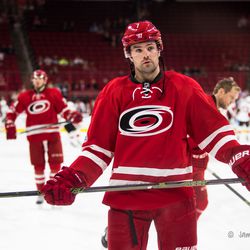Ryan Murphy uses pride tape on his stick during warmups. February 24, 2017. You Can Play Night, Carolina Hurricanes vs. Ottawa Senators, PNC Arena, Raleigh, NC. Copyright © 2017 Jamie Kellner. All Rights Reserved.