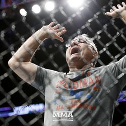 Chris Weidman’s father celebrates the win.