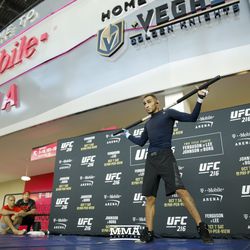 Tony Ferguson working with a stick during the UFC 216 open workouts Thursday at T-Mobile Arena in Las Vegas.