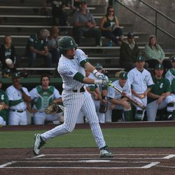A fairly nice swing by the Eastern Michigan batter.<br>