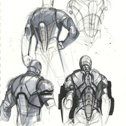 PHIL SAUNDERS Iron Man Mark III no.2 / Concept art for Iron Man 2008<br> © 2017 MARVEL <br> <br> <br> <br> 