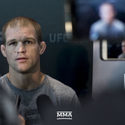 Evan Dunham answers questions at UFC 216 media day.