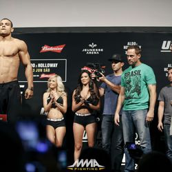 Paulo Borrachinha poses at UFC 212 weigh-ins.