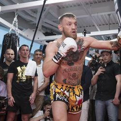 Conor McGregor packs a punch at media workout.