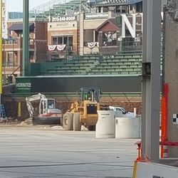 View inside the ballpark where work is ongoing in left field