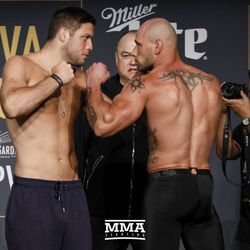 Neiman Gracie and Dave Marfone square off at Bellator NYC weigh-ins.