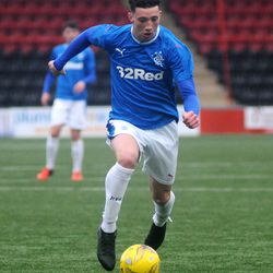 Jordan Gibson on the way to creating Rangers opening goal against Partick<br>