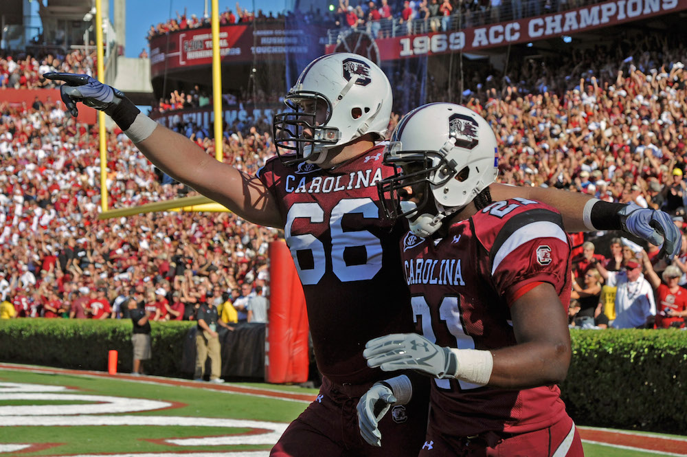 Marcus Lattimore celebrates with a teammate after scoring