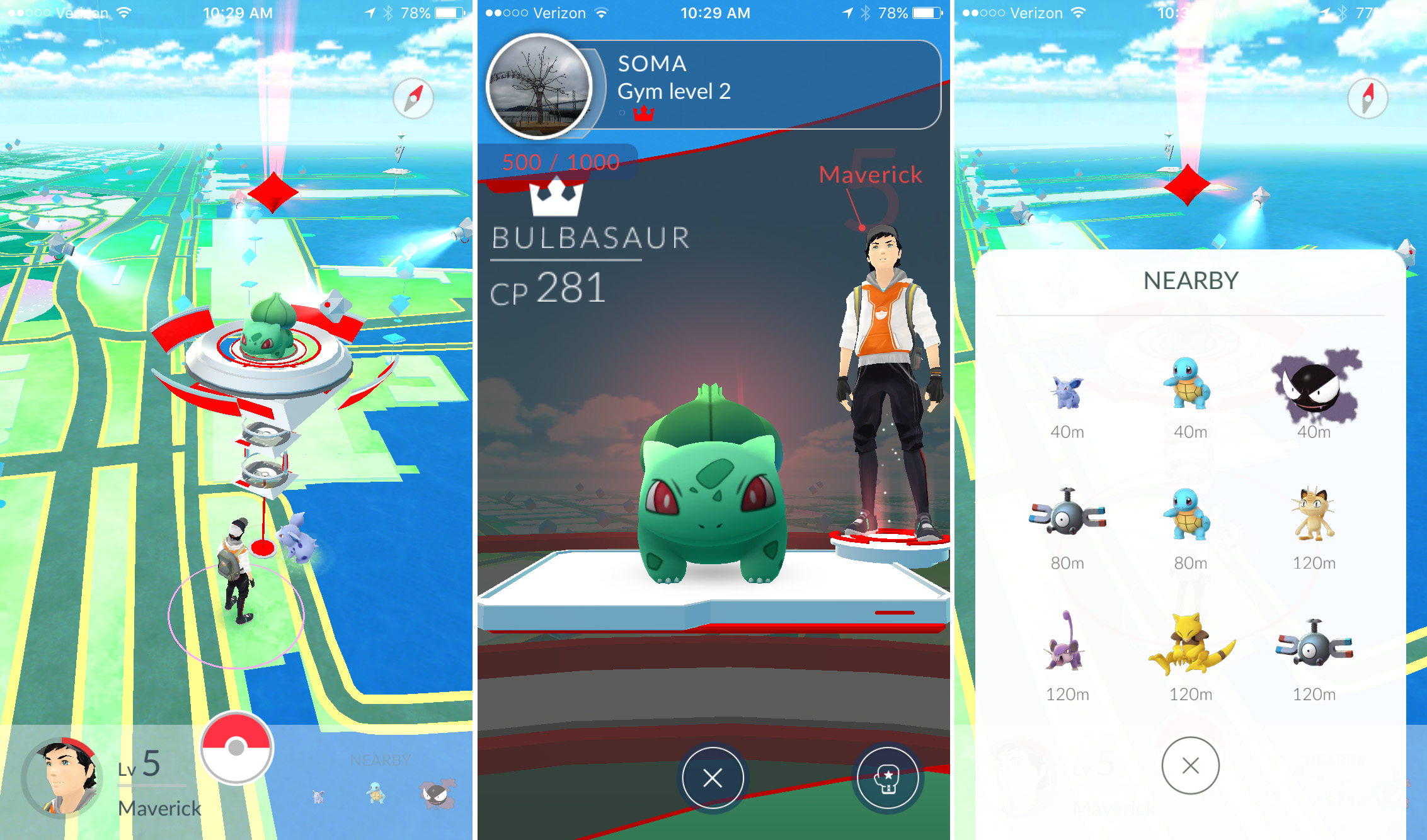 Screenshots from the Pokemon GO game to show your character and characters nearby.